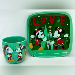 Disney Santa Mickey & Minnie Mouse Holiday Mug & Plate Set